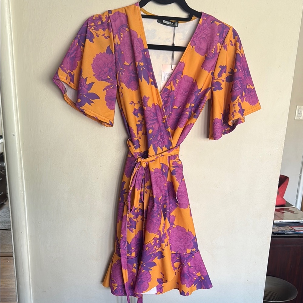 Missguided Orange and Purple Floral Mini Dress